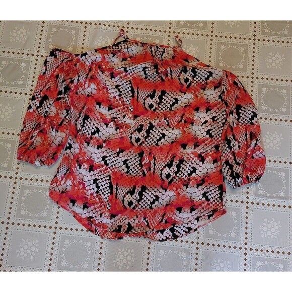 Worthington Womens Top Blouse Open Shoulders Flowy 3/4 Sleeve Sz Large - Picture 2 of 3